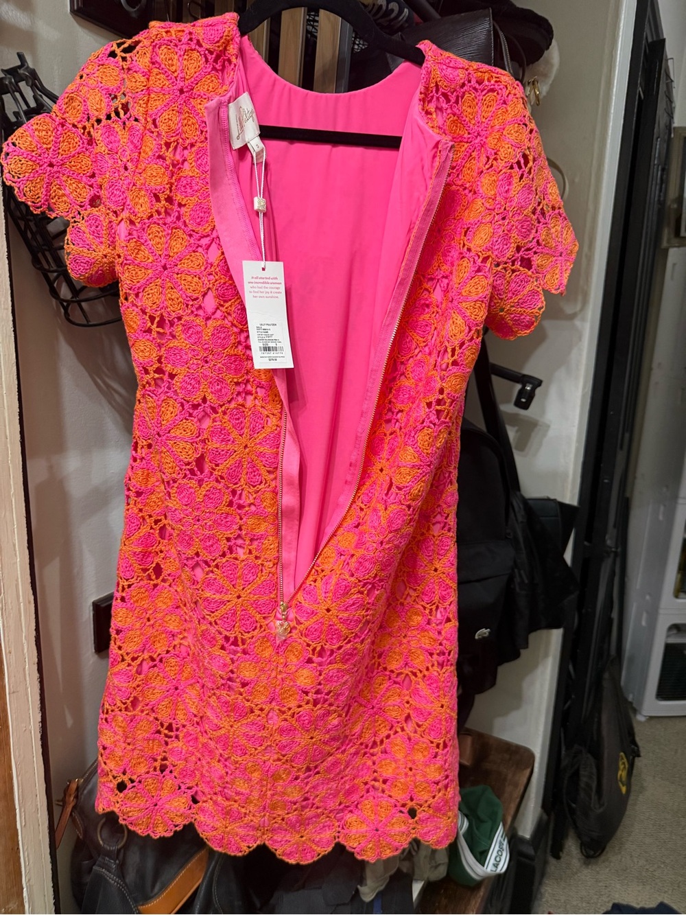 Lilly Pulitzer Hot Pink & Orange Crochet Mini Dress